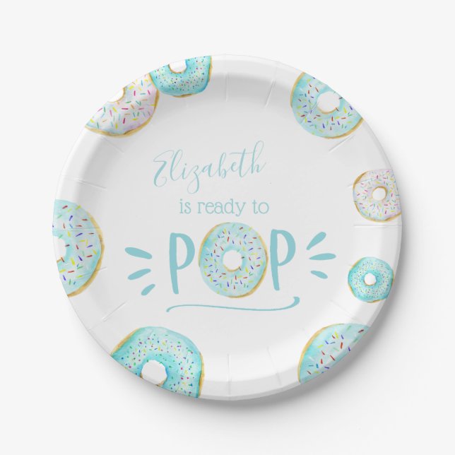 Blue Doughnut Baby Sprinkle Paper Plate (Front)