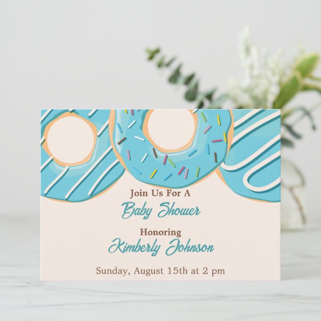 Blue Doughnut Delight Baby Shower Invitation (Standing Front)