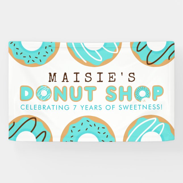 Blue Doughnut Shop Birthday Party Banner (Horizontal)