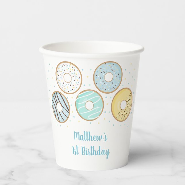 Blue Doughnut Sprinkles Birthday Paper Cups (Front)