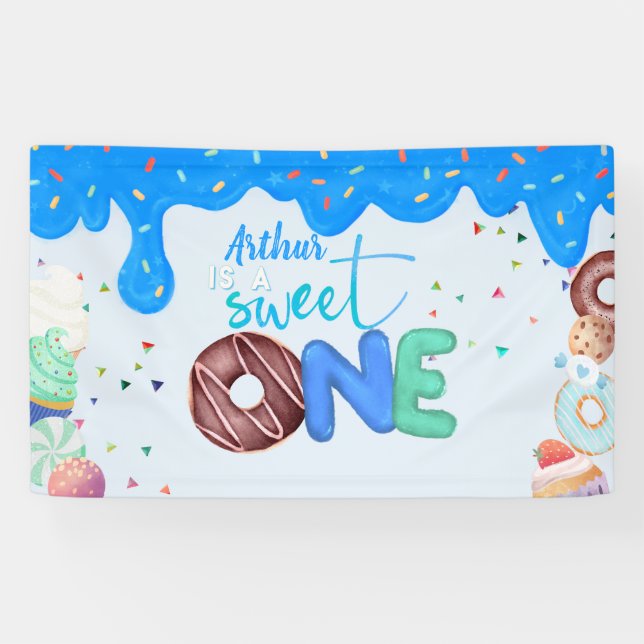 blue Doughnut sweet one 1st birthday  Banner (Horizontal)