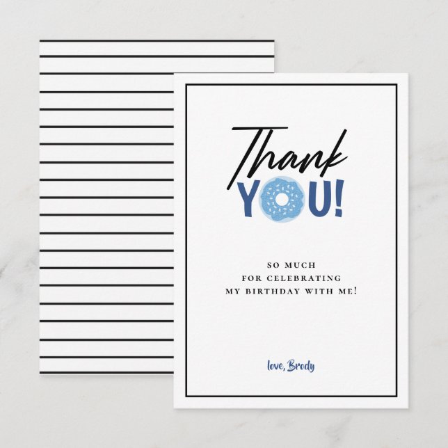 Blue Doughnut Theme Party Thank You Card (Front/Back)