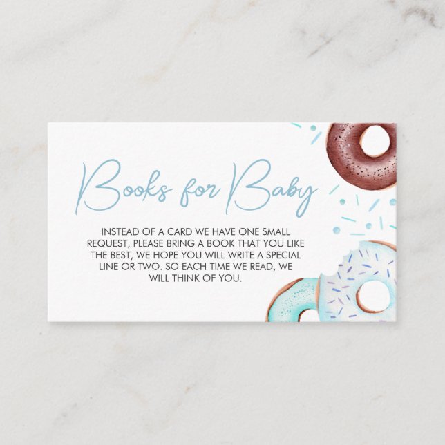 Blue Doughnuts and Diapers Baby Shower Books for B Enclosure Card (Front)