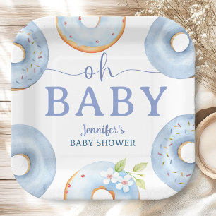 Blue Doughnuts Baby Shower Brunch  Paper Plate