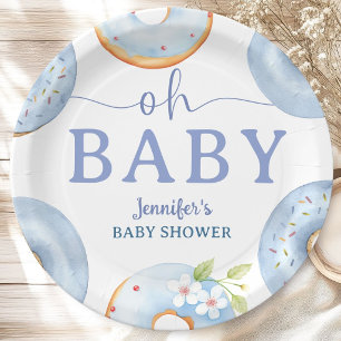 Blue Doughnuts Baby Shower Brunch Paper Plate