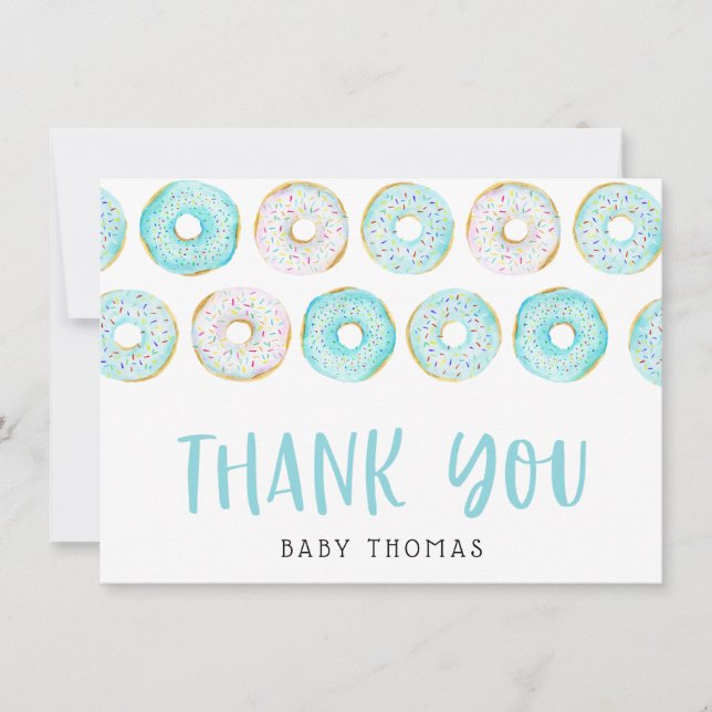 Blue Doughnuts Baby Shower Thank You Card (Front)