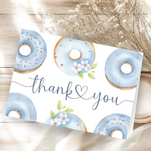 Blue Doughnuts Boy Brunch Baby Shower Folded Thank You Card