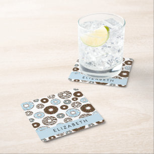 Blue Doughnuts, Brown Doughnuts, Sprinkles, Your N Square Paper Coaster