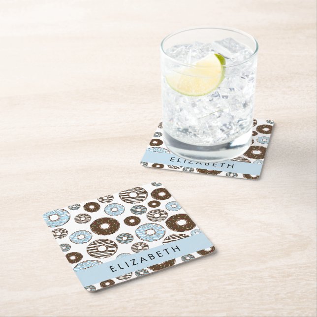 Blue Doughnuts, Brown Doughnuts, Sprinkles, Your N Square Paper Coaster (Insitu)