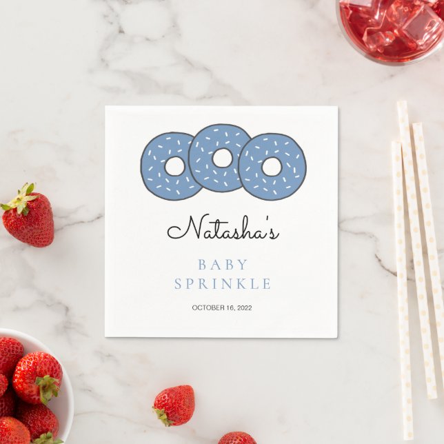 Blue Doughnuts Illustration Baby Shower Sprinkle Napkin (Insitu)