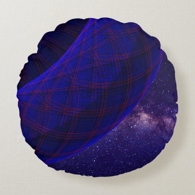 Blue Doughnuts In Space Geometric Round Pillow (Front)