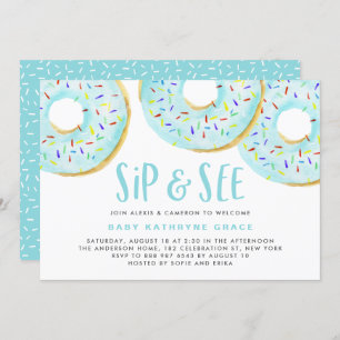 Blue Doughnuts Sprinkles Baby Shower Sip and See Invitation