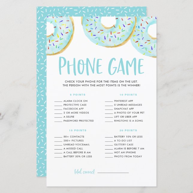 Blue Doughnuts What's On Your Phone Baby Shower Ga (Front/Back)