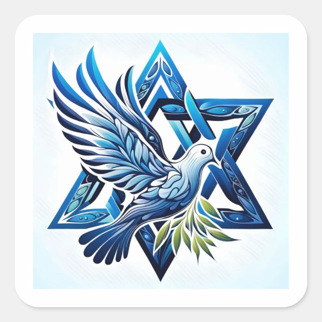 Blue Dove and Star of David Peace Square Sticker (Front)