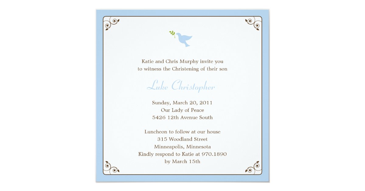 Blue Dove Baptism/Christening Invitation Zazzle.co.uk