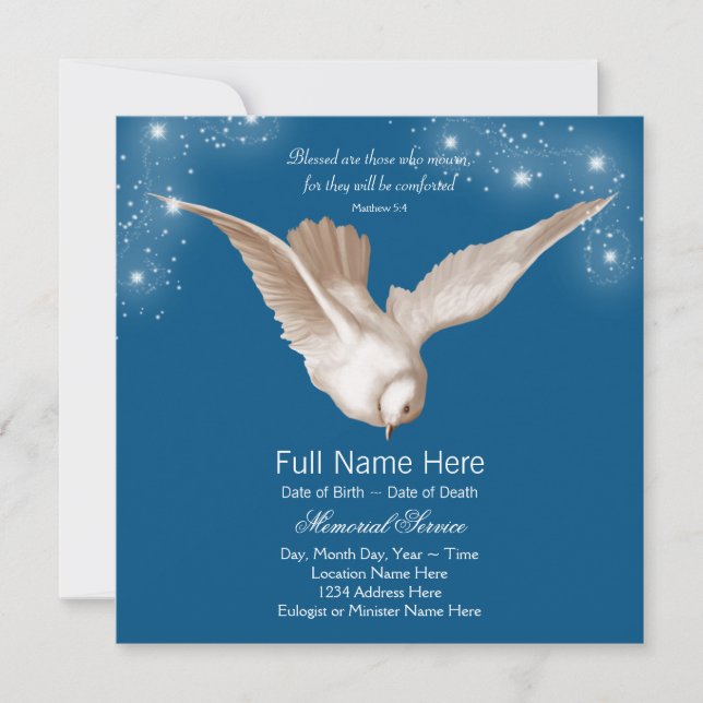 Blue Dove Memorial Service Announcements (Front)