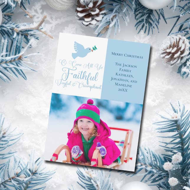 Blue Dove Religious Christmas Joyful Photo Holiday Card (Creator Uploaded)