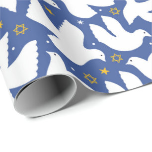 Blue Dove Star of David Hanukkah Wrapping Paper