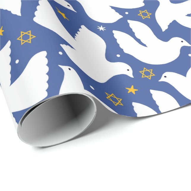 Blue Dove Star of David Hanukkah Wrapping Paper (Roll Corner)