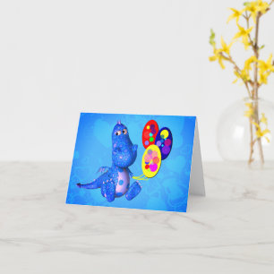 Blue Dragon And Balloons Blank Note Card