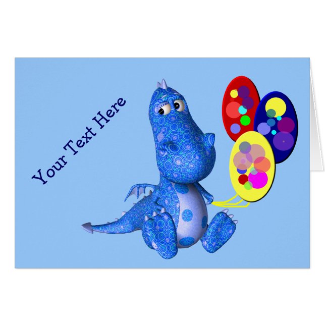 Blue Dragon And Balloons Card (Front Horizontal)