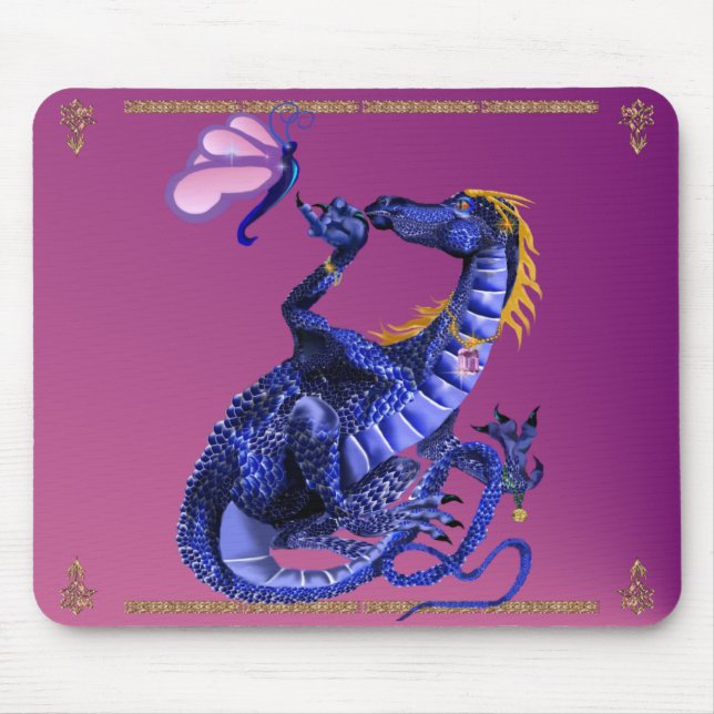 Blue Dragon and Butterfly  Mousepad (Front)