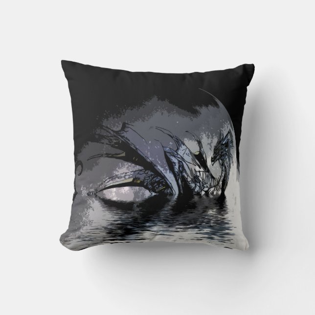 Blue Dragon and Moon Illustration  Cushion (Front)