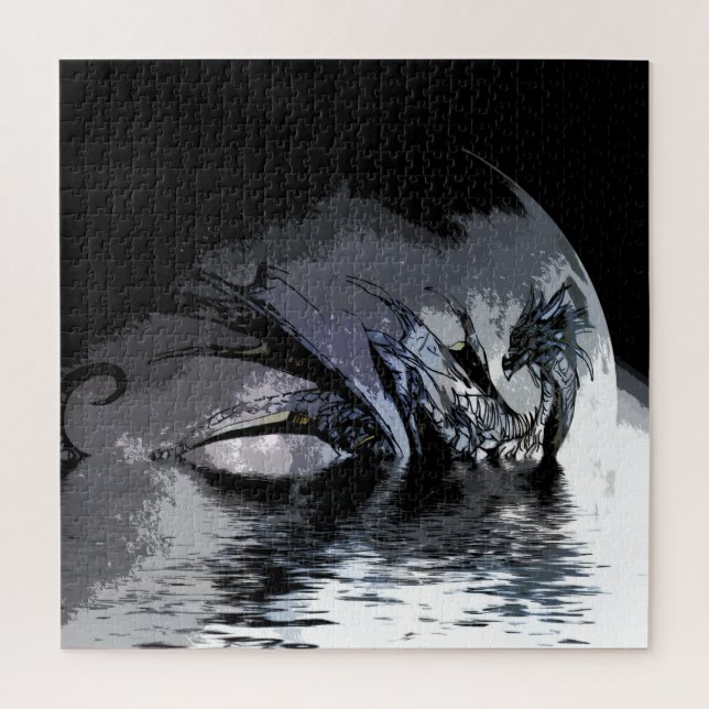 Blue Dragon and Moon Illustration  Jigsaw Puzzle (Vertical)