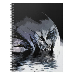 Blue Dragon and Moon Illustration   Notebook