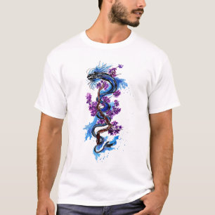 Blue Dragon and Purple Blossoms T-Shirt