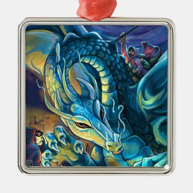Blue Dragon and Rider Metal Tree Decoration (Front)