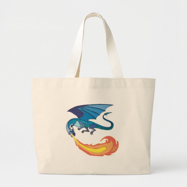 blue dragon breathing fire large tote bag (Front)