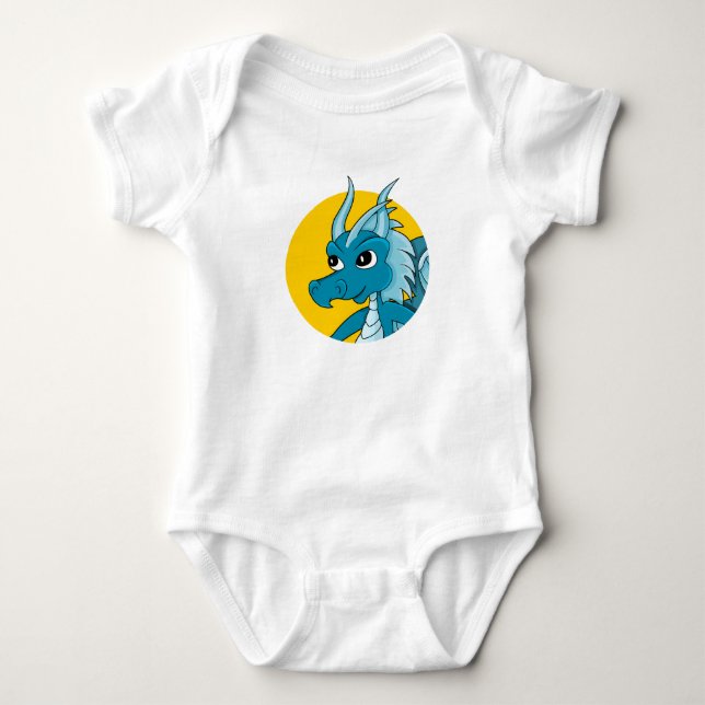 Blue dragon cartoon baby bodysuit (Front)