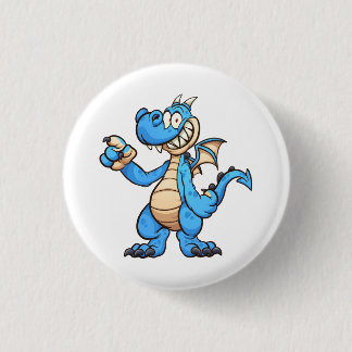 blue dragon cartoon character standing up and poin 3 cm round badge