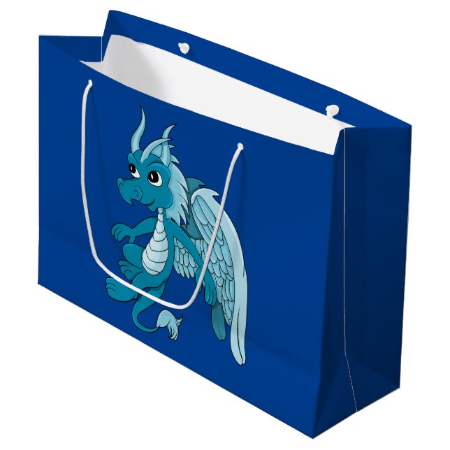 Blue Dragon Cartoon Large Gift Bag (Front Angled)