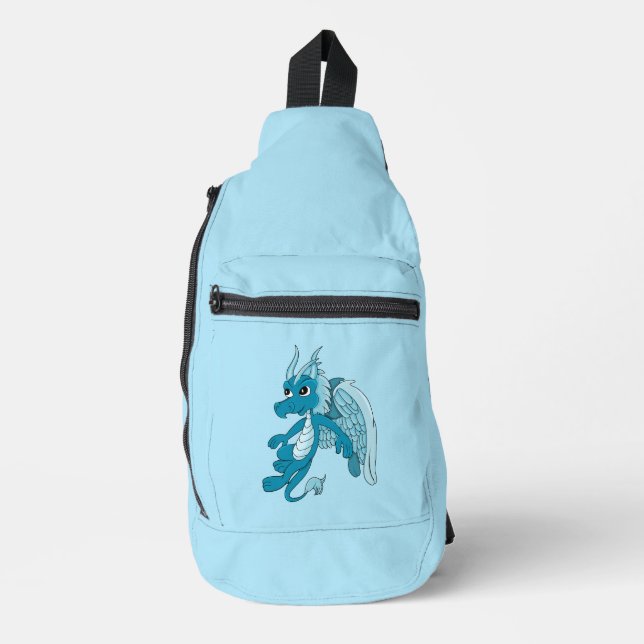 Blue dragon cartoon  sling bag (Front)