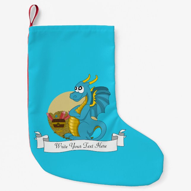 Blue dragon cartoon small christmas stocking (Front)