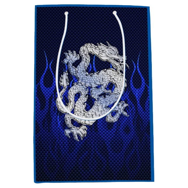 Blue Dragon Chrome like Carbon Fibre flames Medium Gift Bag (Front)