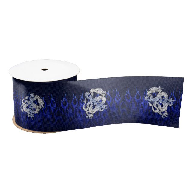Blue Dragon Chrome like Carbon Fibre flames Satin Ribbon (Spool)