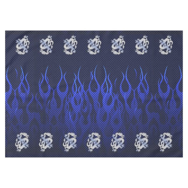 Blue Dragon Chrome like Carbon Fibre flames Tablecloth (Front (Horizontal))