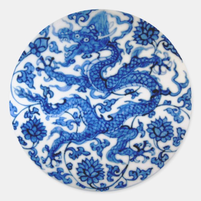 Blue Dragon Classic Round Sticker (Front)