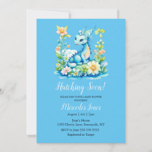 Blue Dragon Floral Hatching Soon Baby Shower  Invitation