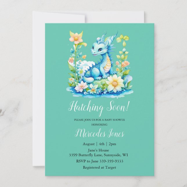 Blue Dragon Floral Hatching Soon Baby Shower  Invitation (Front)