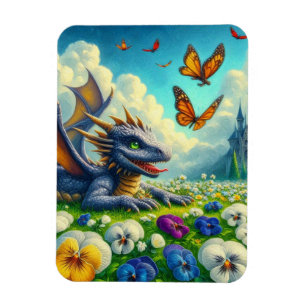 Blue Dragon, Flowers & Butterflies Magnet
