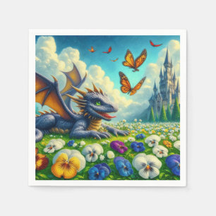 Blue Dragon, Flowers & Butterflies Napkin