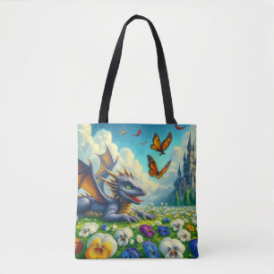 Blue Dragon, Flowers & Butterflies Tote Bag