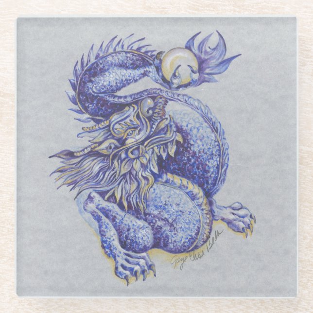 Blue Dragon Glass Coaster (Front)