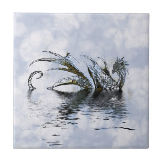 Blue Dragon Illustration with clouds and water Tile