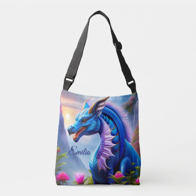 Blue Dragon, imaginative digital art Crossbody Bag (Front)