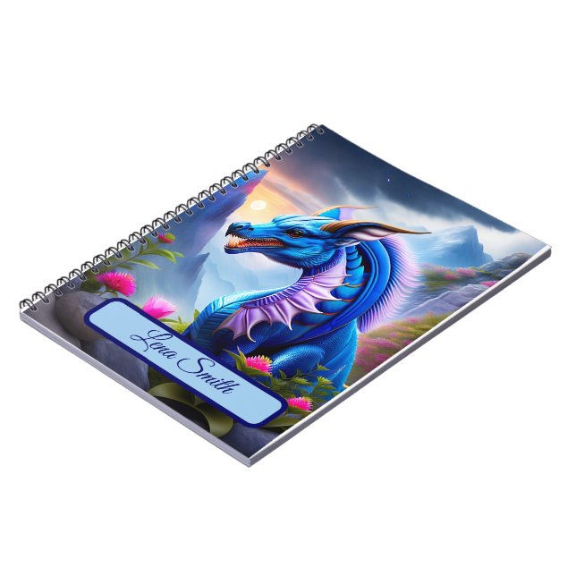 Blue Dragon, imaginative digital art Notebook (Left Side)